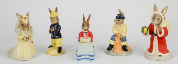 Royal Doulton Bunnikins figure groups in boxes, Thirty six models, to incude The Bride,