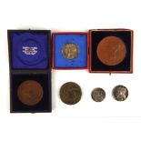 Quantity of silver and bronze medallions, some cased