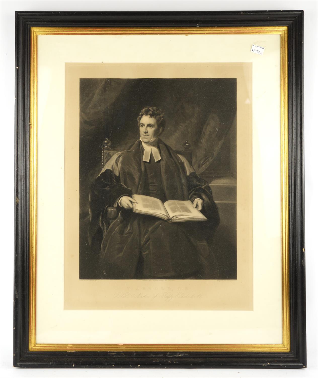 Henry Cousins (1809-1864). Portrait of T. Arnold DD Headmaster of Rugby School, mezzotint engraving