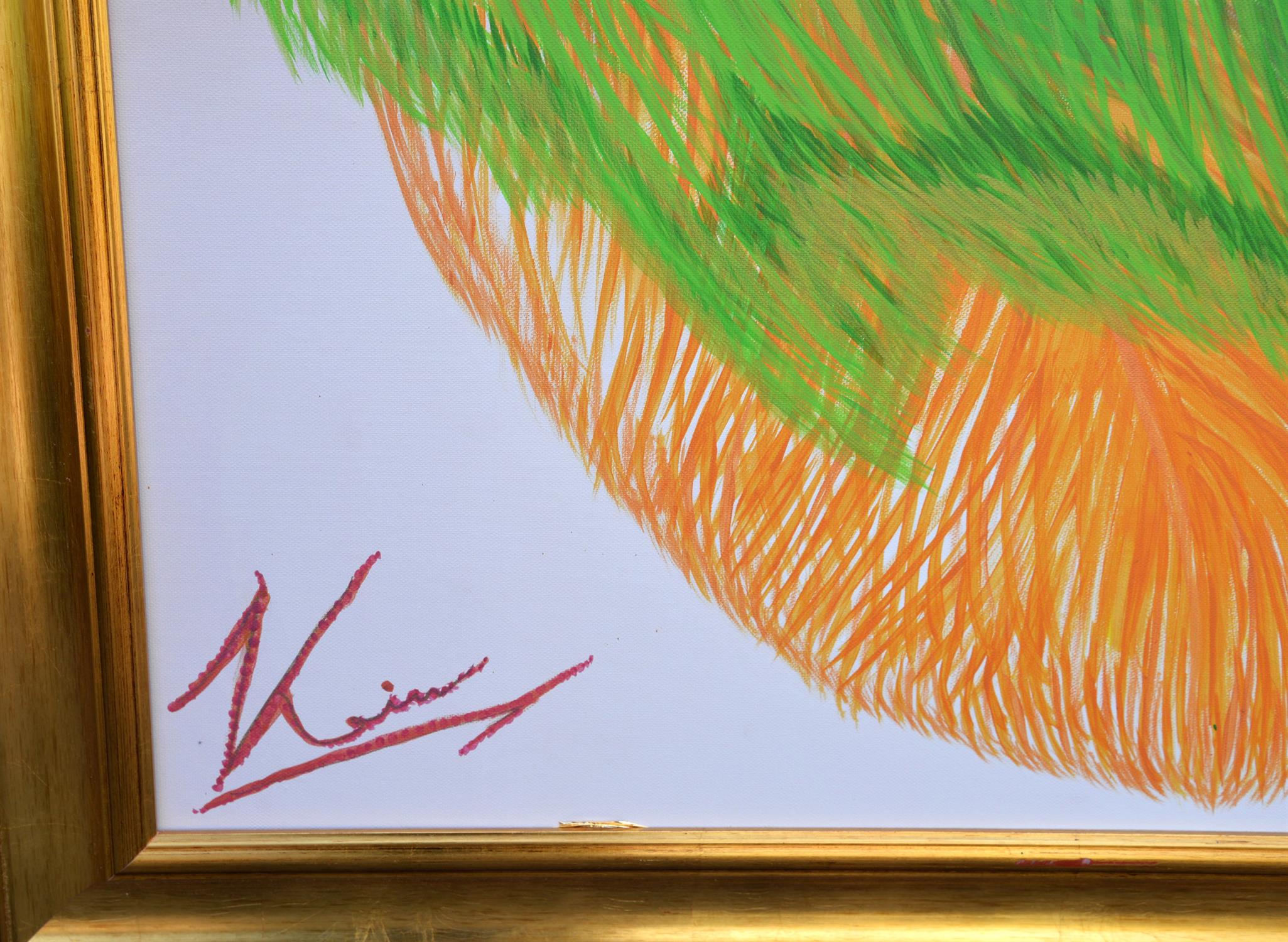 ** Klein? (contemporary), Coloured feathers, acrylic on canvas, indistinctly signed lower left, - Image 2 of 2