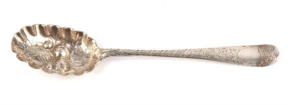 Georgian silver fruit embossed serving spoon by JJ, London, 1769 together with a fruit embossed bowl