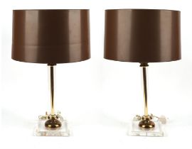 Unknown Designer, pair of luccite and brass column lamps, 60cm high including fittings,