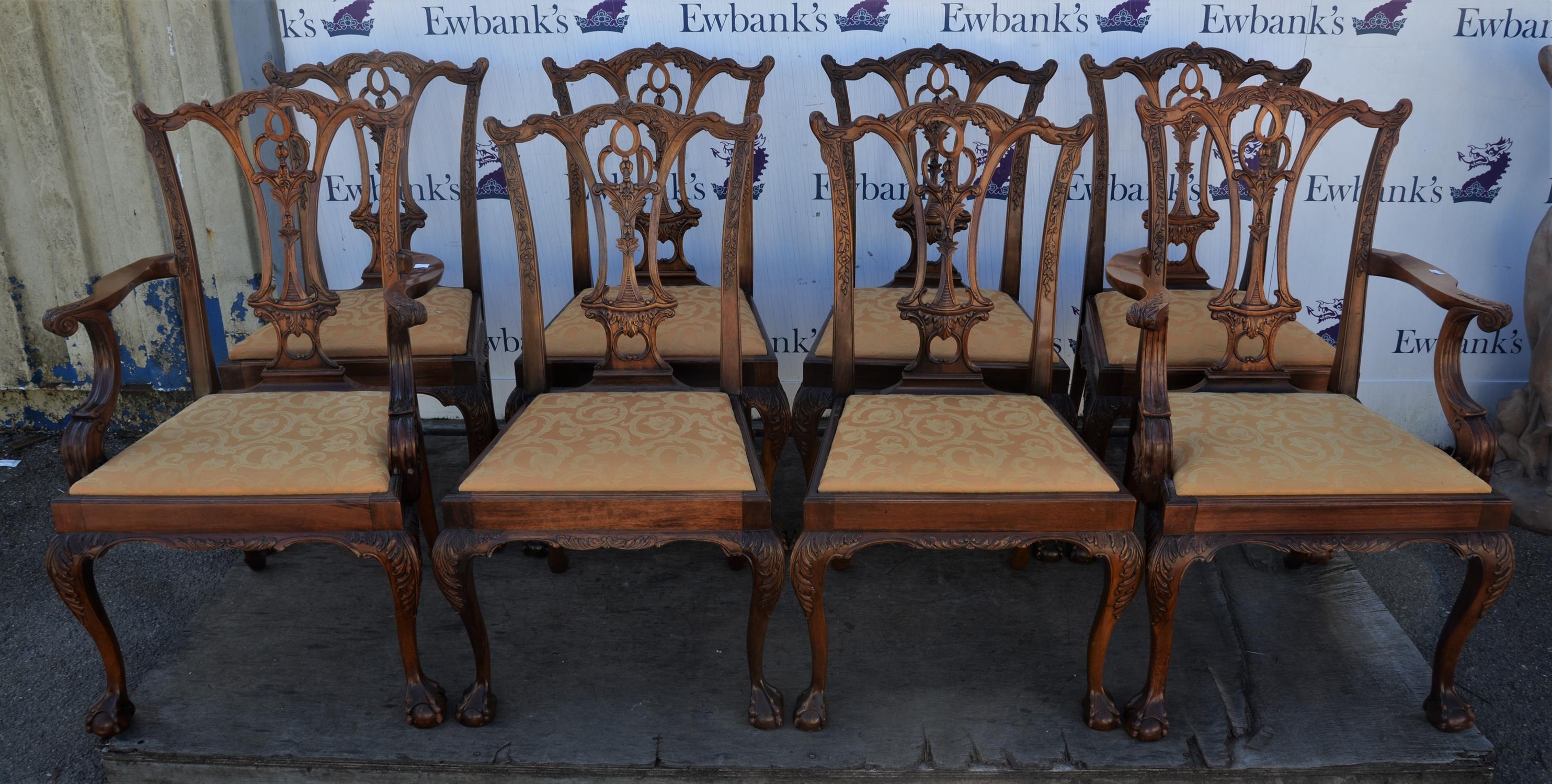 Eight George III style mahogany dining chairs, with two armchairs, the backs with pierced splats, - Image 2 of 2