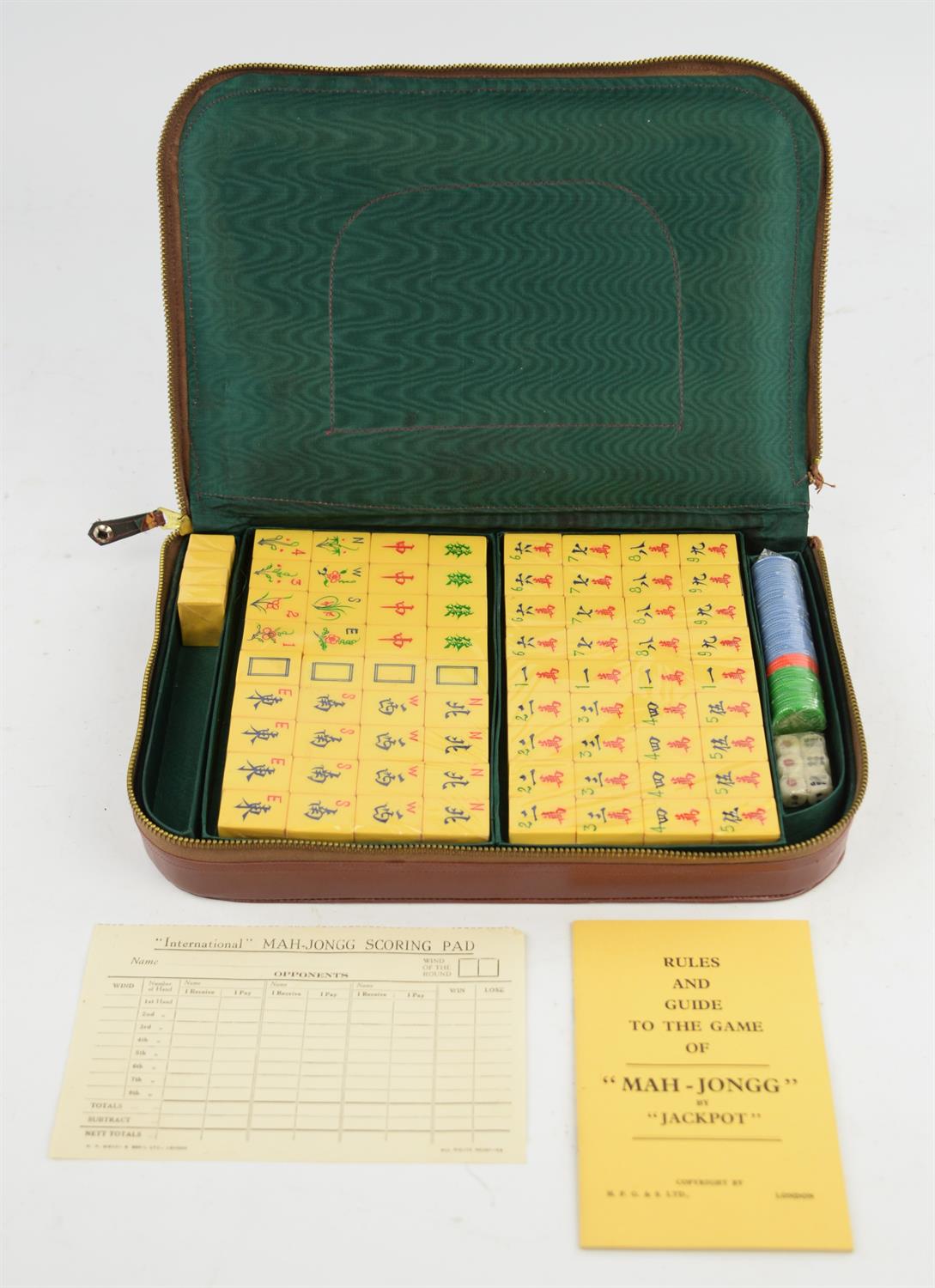 1940s Leather cased Mah-jongg set by 'Jackpot'.