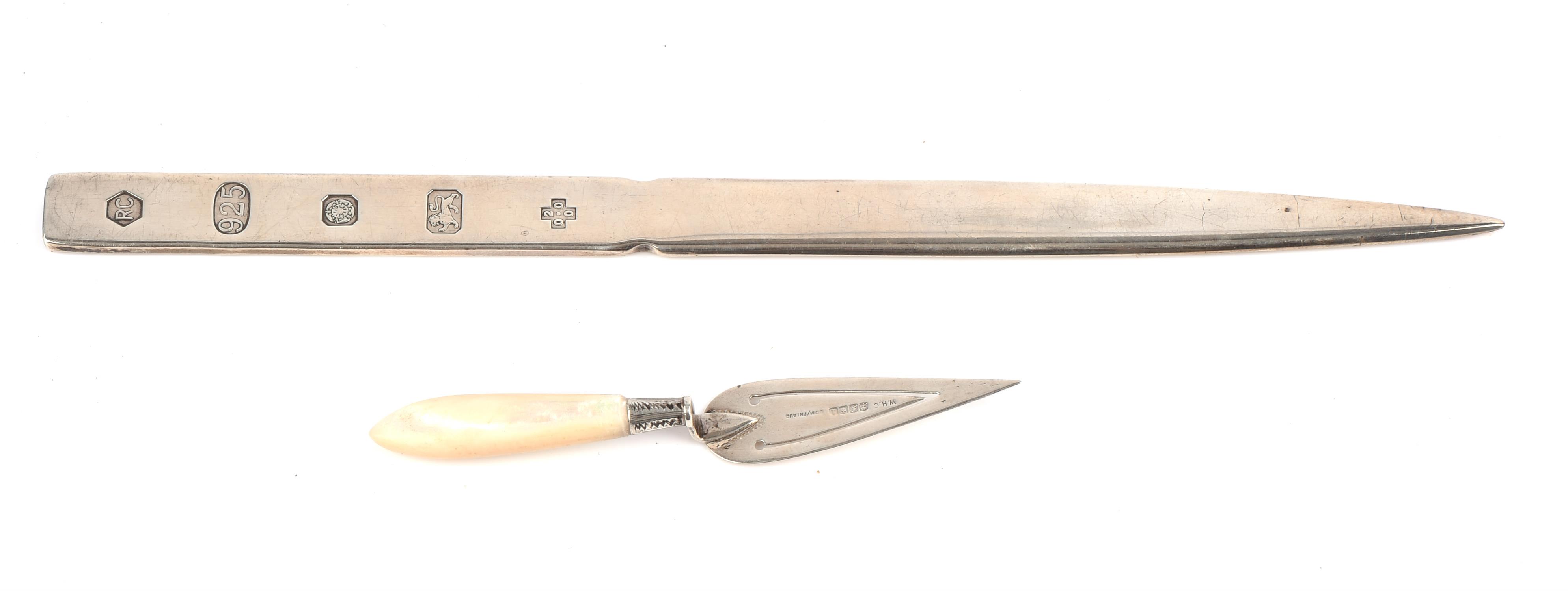 Scottish silver trowel form bookmark, Glasgow, 1931 and a millennium Sheffield silver letter opener