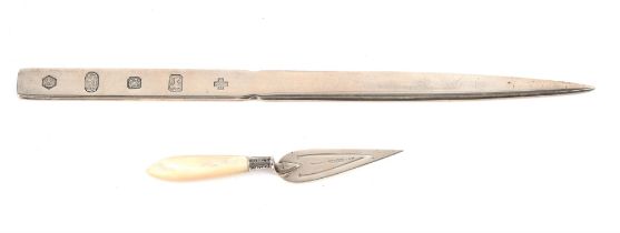 Scottish silver trowel form bookmark, Glasgow, 1931 and a millennium Sheffield silver letter opener