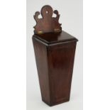 An early 19th century mahogany candle box with carved and shaped back plate, Height 44cm