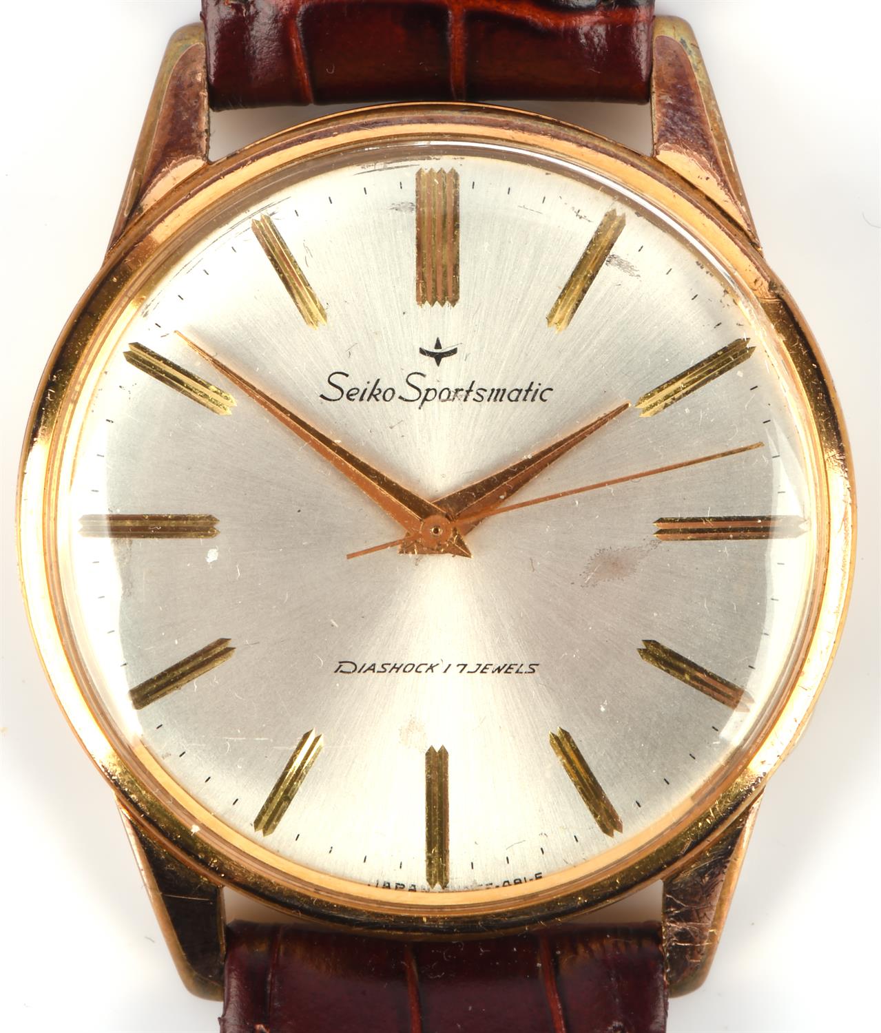 Seiko a Gentleman's diashock gold plated wristwatch the signed dial with baton hour markers and