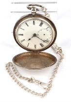 Victorian full hunter silver pocket watch on a silver chain, London, 1860