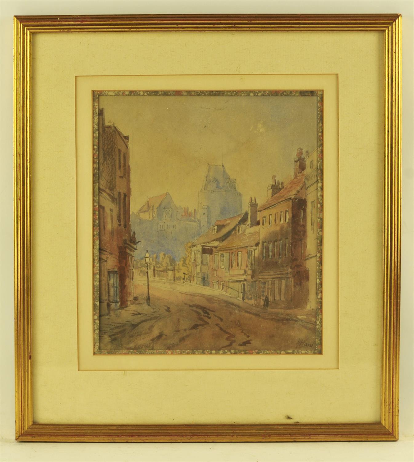 H Ward (19th century), Windsor Street Scene, the Castle beyond, watercolour, signed lower right.