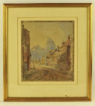 H Ward (19th century), Windsor Street Scene, the Castle beyond, watercolour, signed lower right.