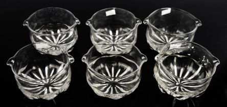 A set of six Victorian glass rinser's with twin lip to rim and a moulded base. Width 14.5cm. (6)