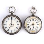 A ladies silver open faced pocket watch with Roman numeral hour markers within folate gilt