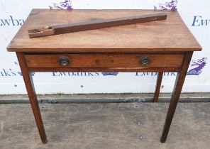A George III mahogany side table, formerly a games table, with a drawer, H 75, W 84cm, D44