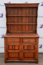 A George III style stained oak dresser, mid 20th century, H 188cm, W 112cm, D 52cm