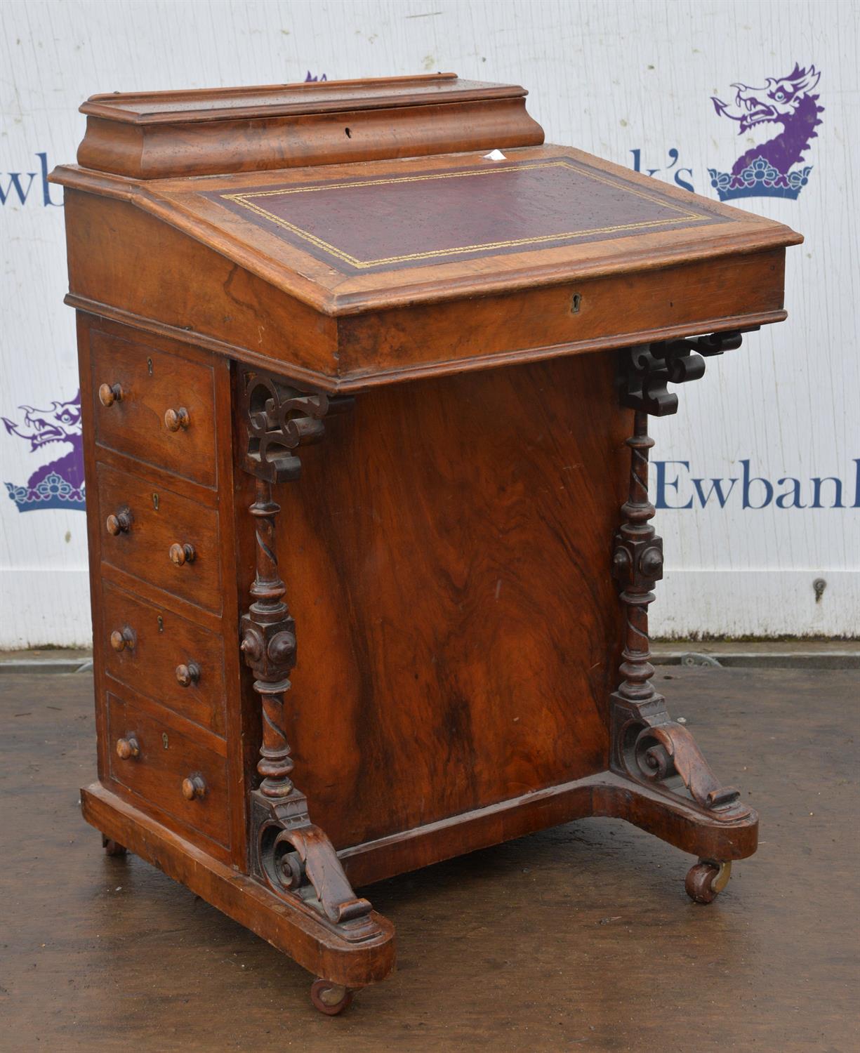 A Victorian walnut davenport, the upper hinged compartment now void, H 81cm, W 53cm, D 53cm - Image 2 of 4