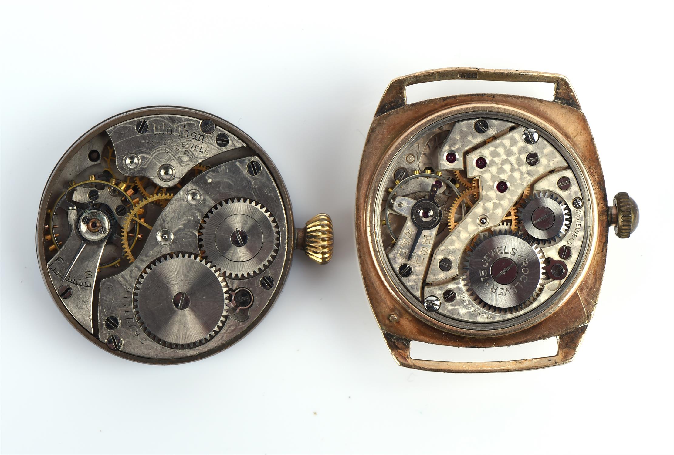 A group of five watches, including a Waltham gentleman's wristwatch, the white enamel dial with - Image 2 of 3