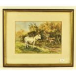 Lambert (French 19th century), Donkeys by a Fence; Donkeys under Trees, a pair of watercolours,