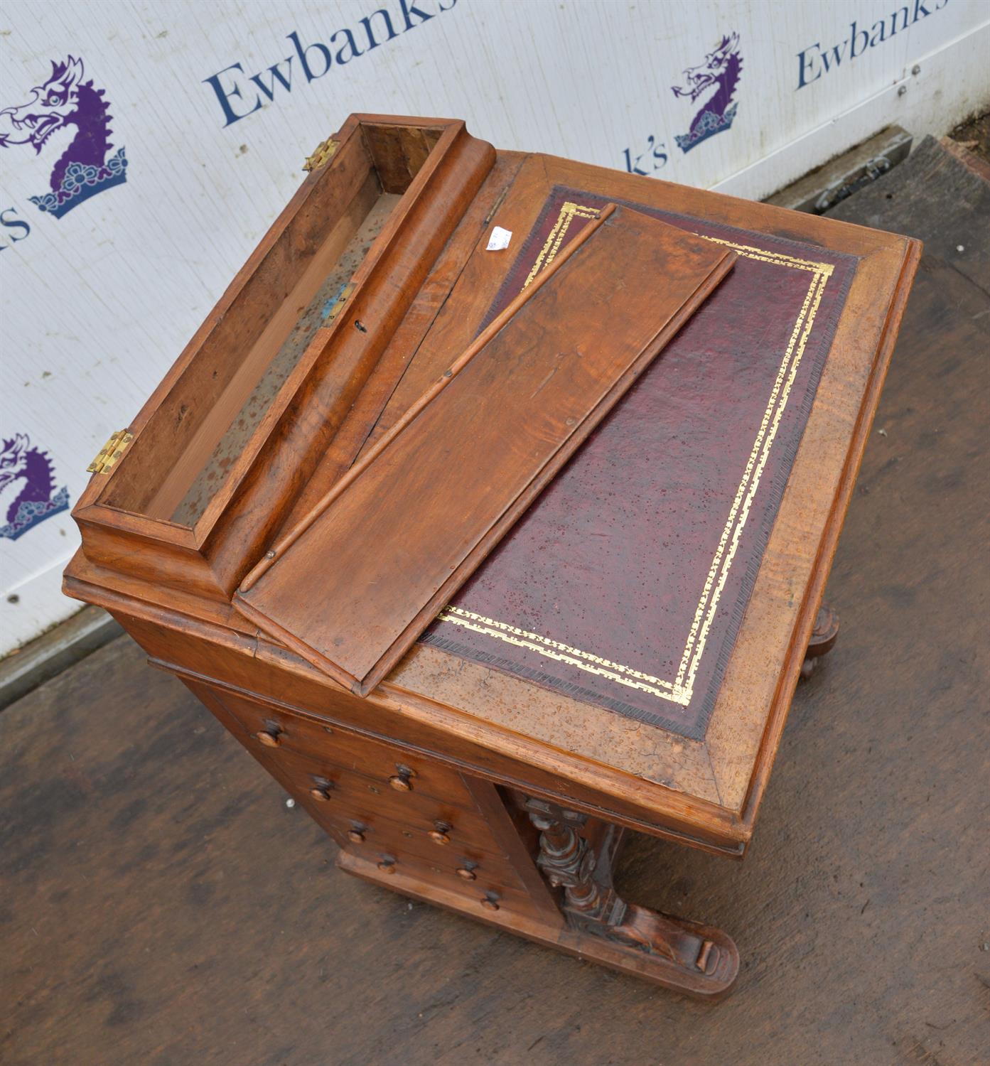 A Victorian walnut davenport, the upper hinged compartment now void, H 81cm, W 53cm, D 53cm - Image 4 of 4