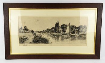 Richard Davison Winter (1890-1915), River Scene with boats and church, etching, signed in pencil