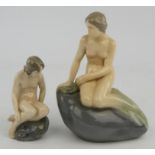 Two Royal Copenhagen figures. One depicting a mermaid on a rock, No 4431 and one further nude on a