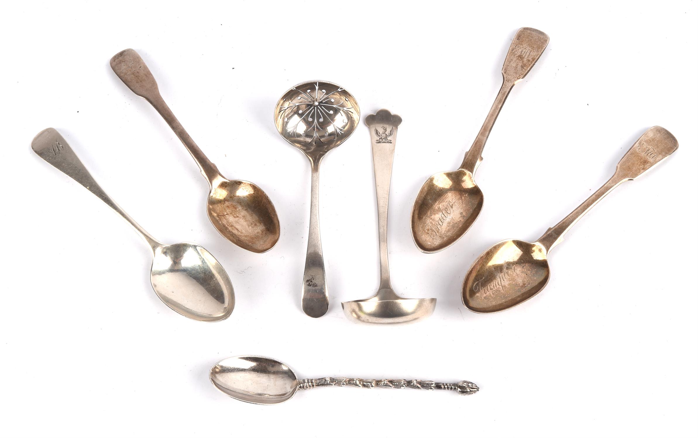 Quantity of silver flatware including a silver ladle and sifter ladle, 152gms