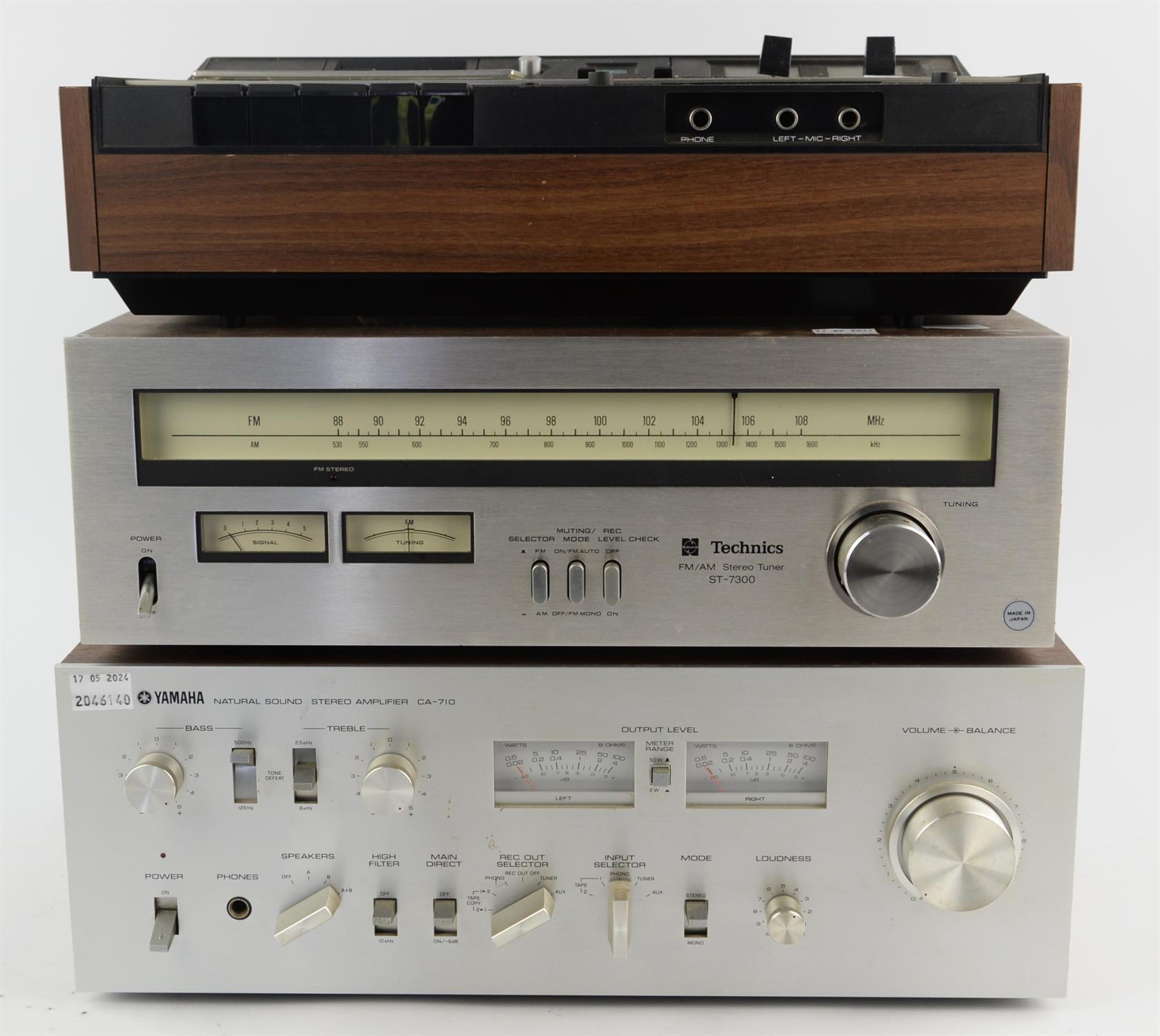 A Yamaha Natural sound amplifier CA-710, a Technics Stereo tuner ST-7300, an Akai cassette deck and