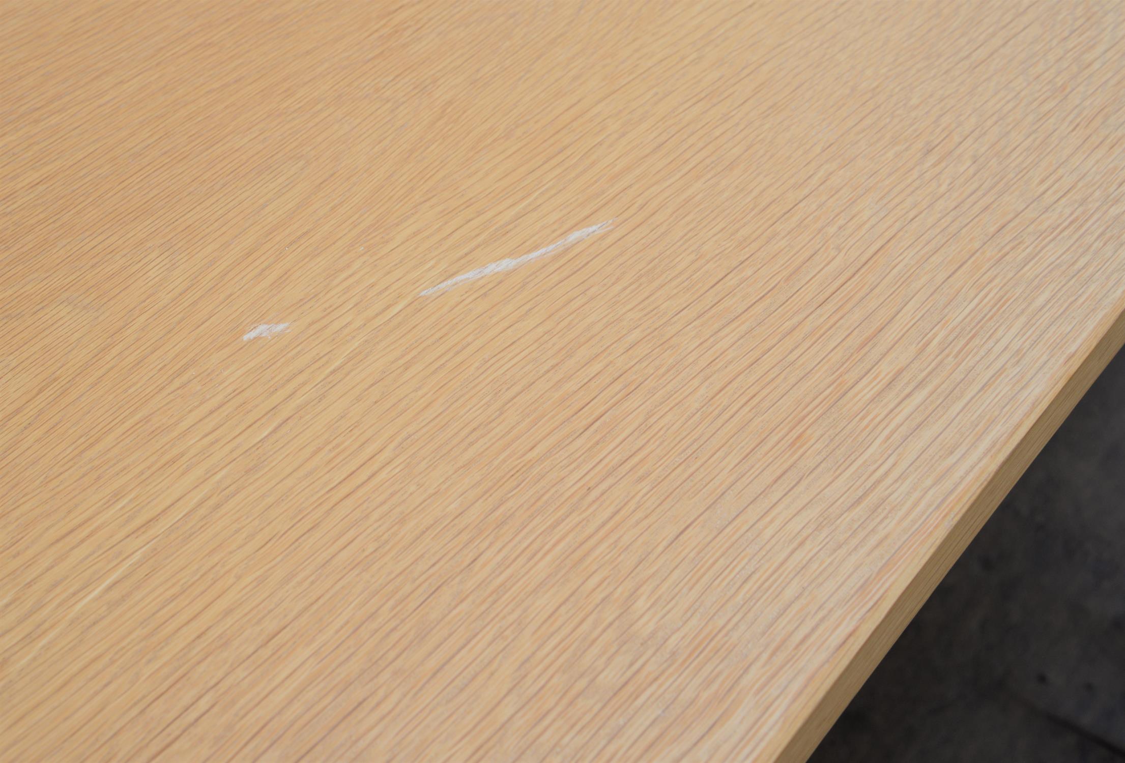 Heal's, an extending oak dining table, the top with cleated ends, with a leaf insertion, - Image 3 of 4