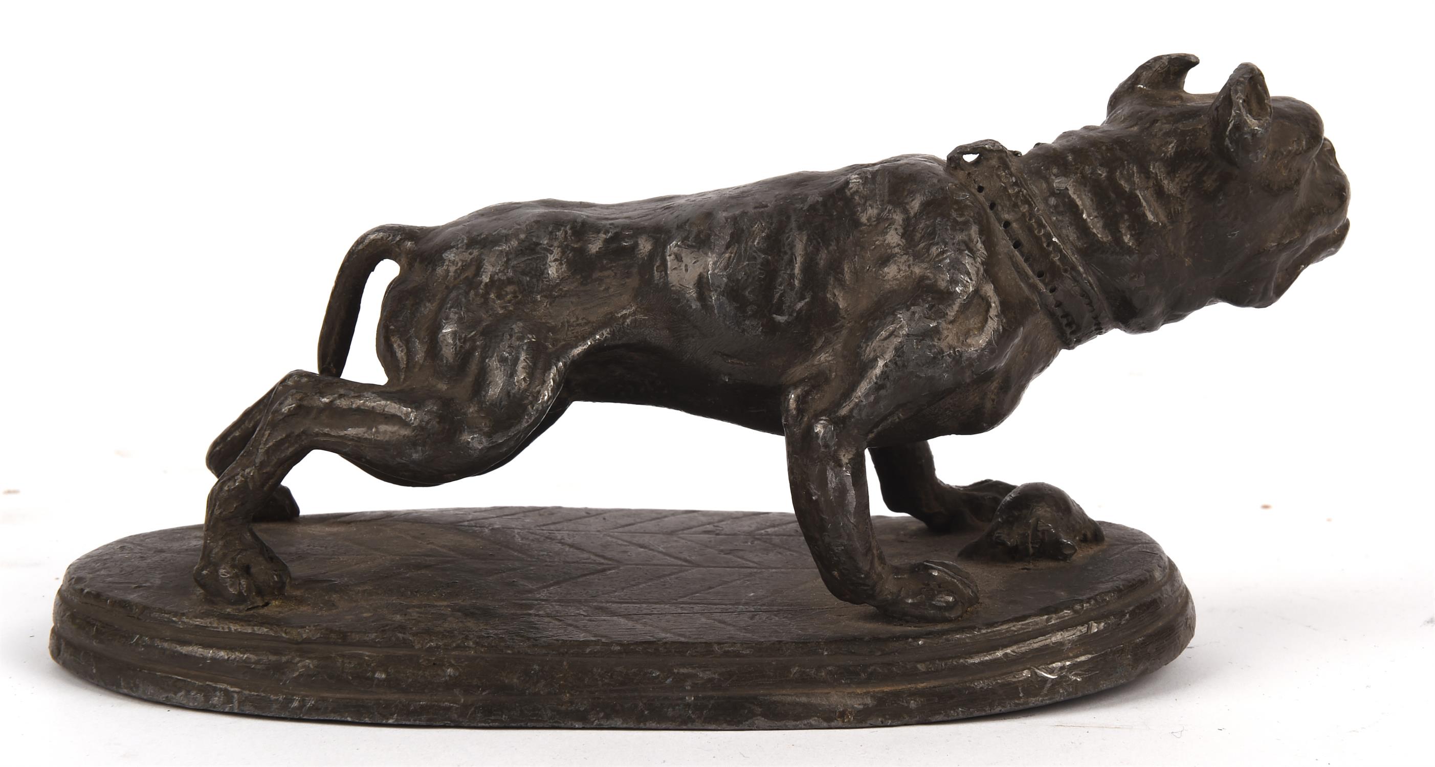 An early 20th century lead model of a bulldog standing guard over a tortoise raised on an oval base, - Image 3 of 4