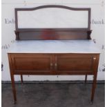 An Edwardian mahogany and inlaid washstand, with marble splashback and marble top, with two doors,