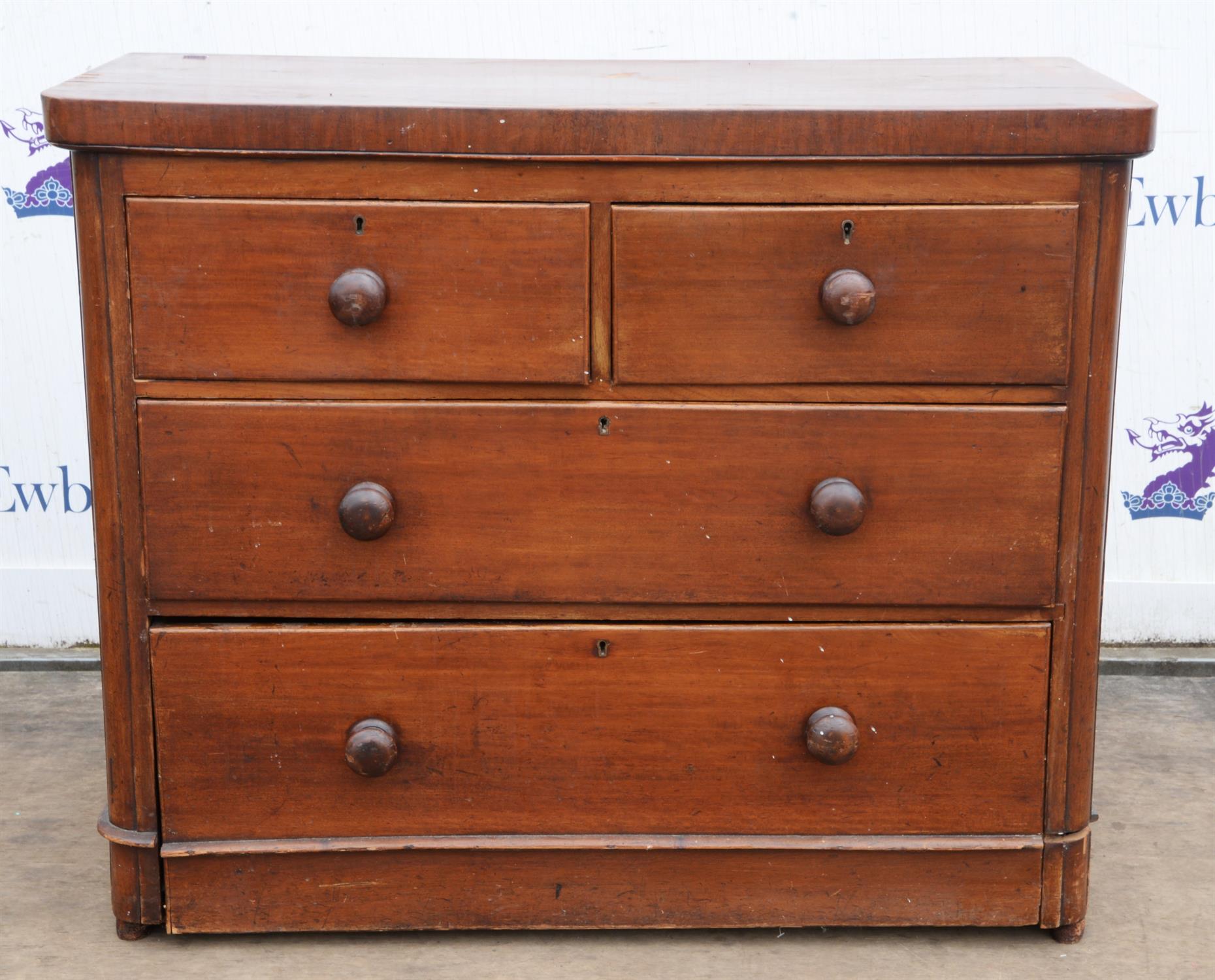 A Victorian mahogany chest of drawers, formerly with surmount, with two short drawers,