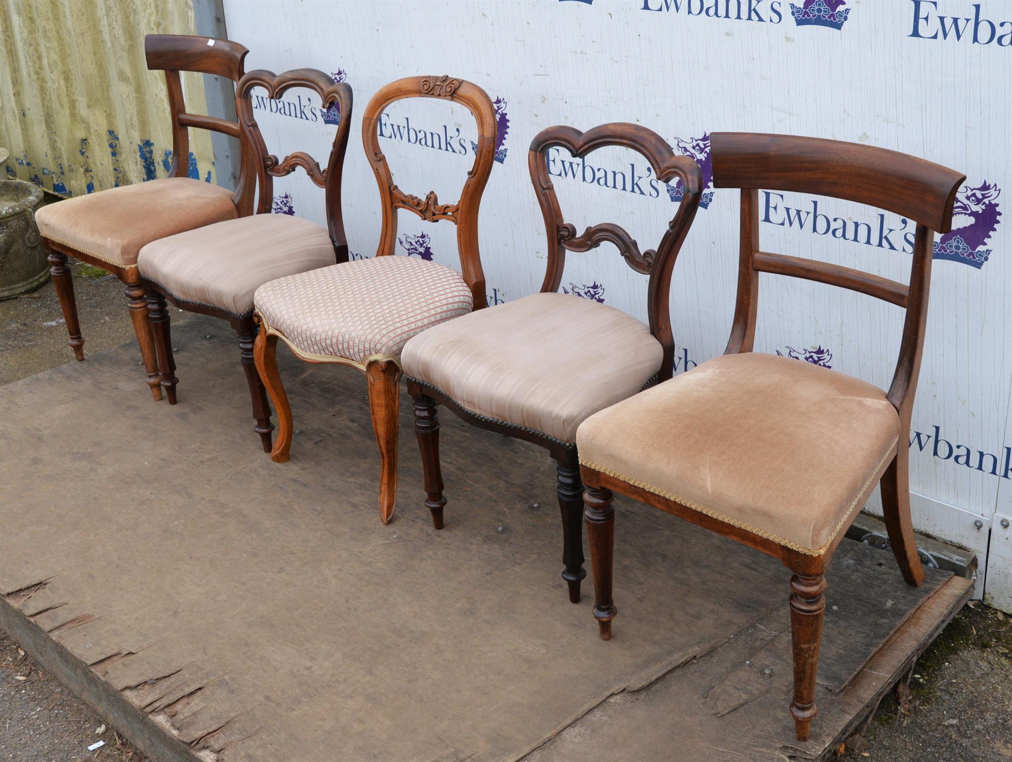 A pair of George IV mahogany dining chairs, with curved top rails, a pair of Victorian rosewood - Image 3 of 3