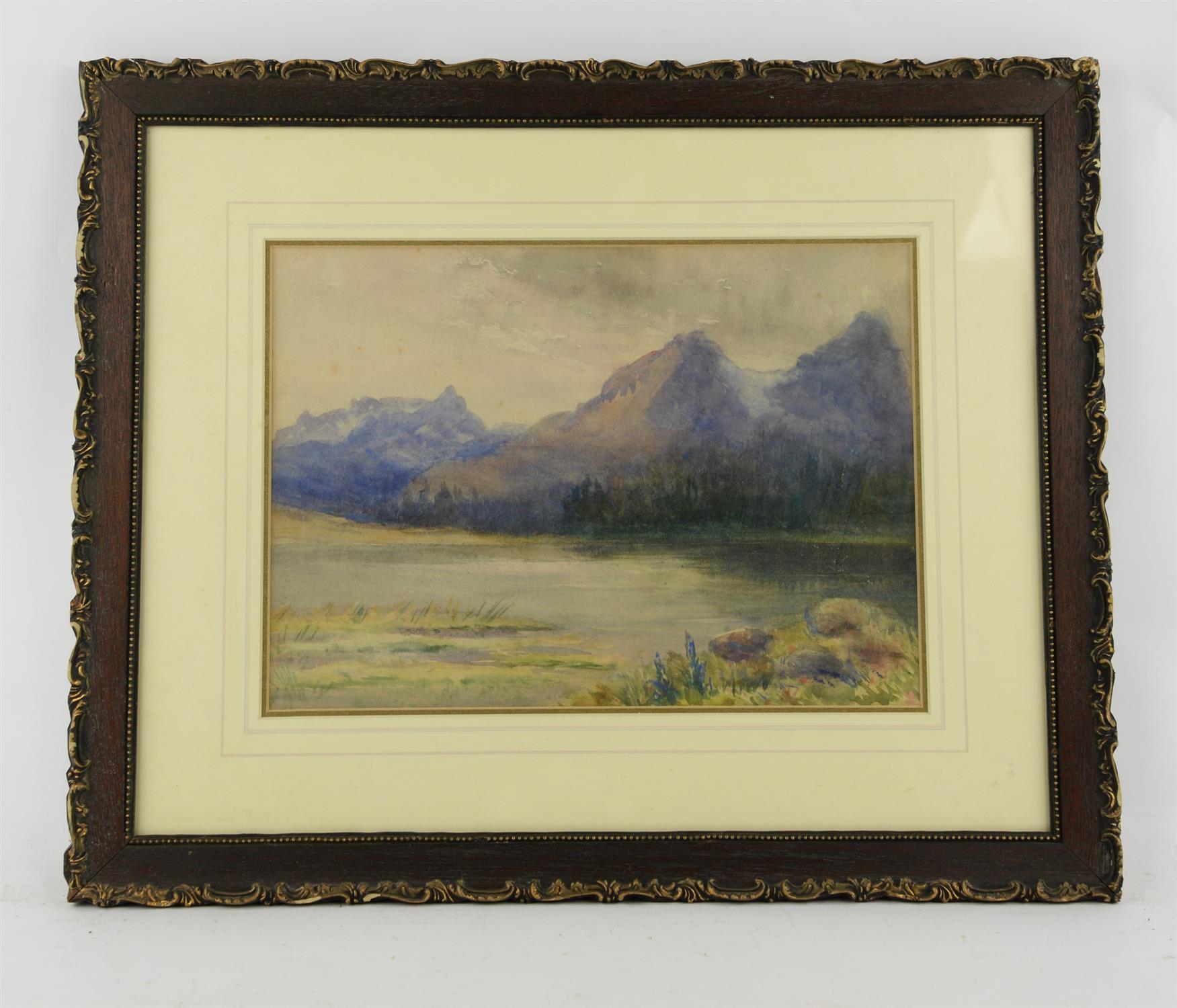 British School (19th century), Cottage in an extensive landscape; View of Mountain Lake, - Image 2 of 2