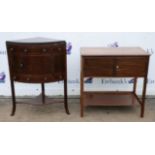 A George III mahogany bowfront corner washstand, the top hinging up to form a splashback and reveal