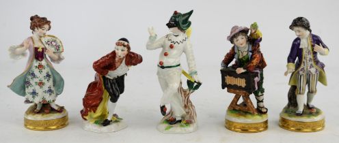 A pair of Sitzendorf porcelain figures depicting gallant and companion, height 15cm,