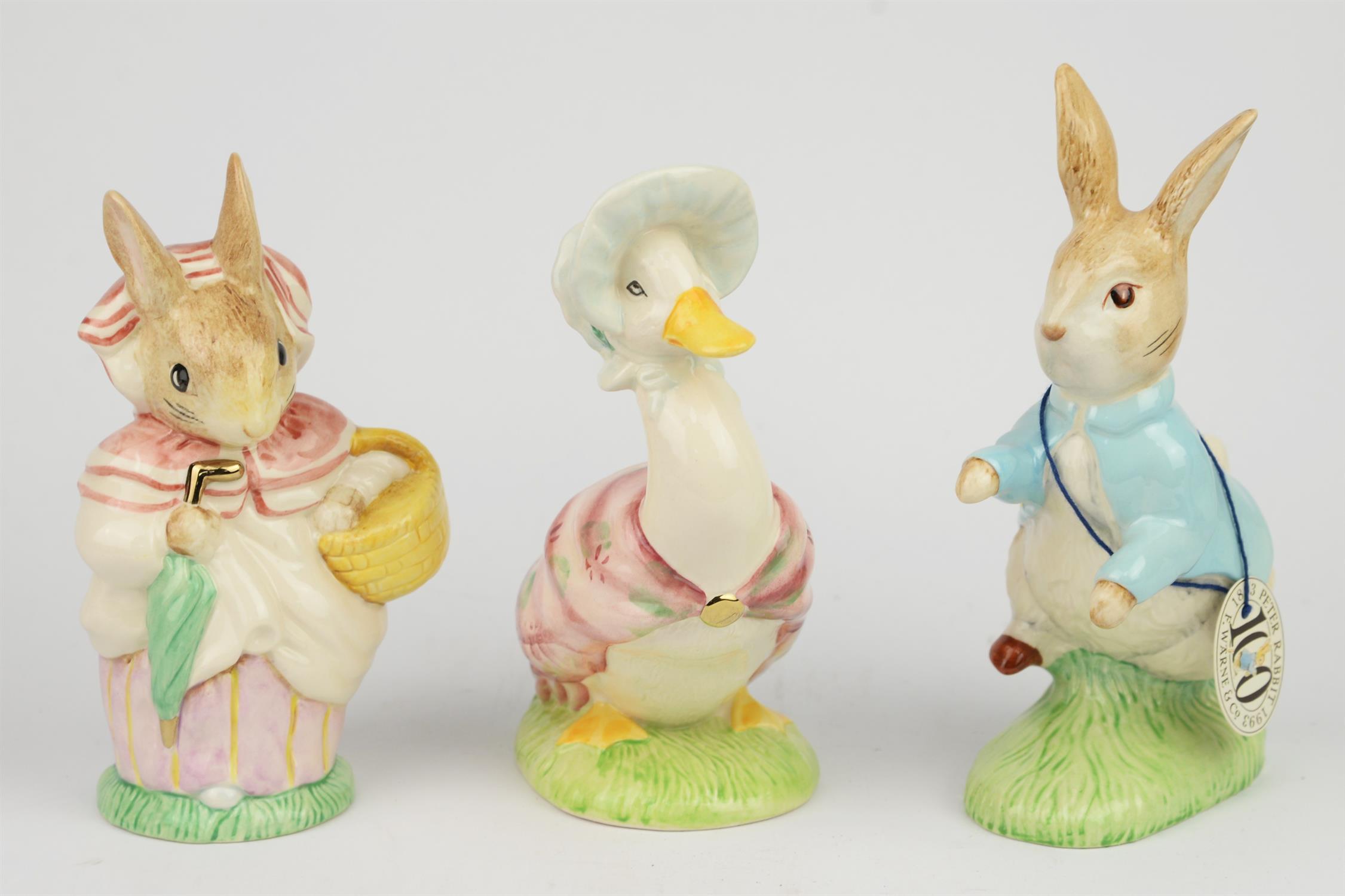 Royal Albert, eight Beatrix potter figures, in boxes, to include Mrs rabbit, the tailor of