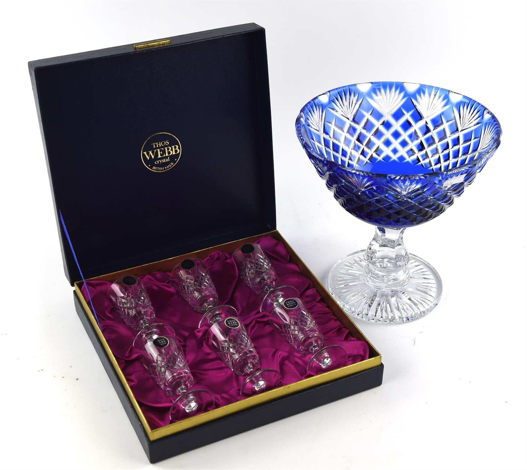 Waterford glass decanter and stopper, together with two Colleen pattern sherry glasses, in a case,