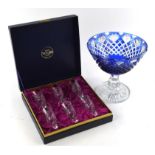 Waterford glass decanter and stopper, together with two Colleen pattern sherry glasses, in a case,