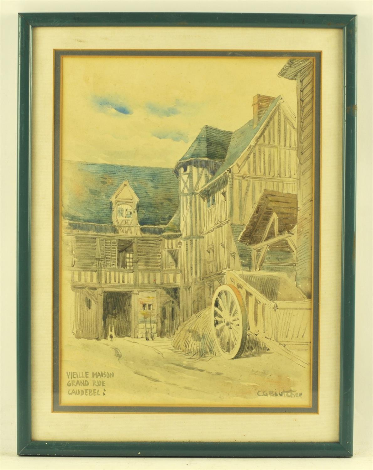 C. G. Bautcher (20th Century French School) ‘Vielle Maison Grand Rue Caudebac’. View of a French