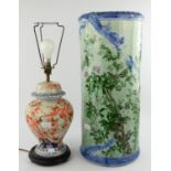 Oriental vase and cover decorated with parakeets now fitted as a table lamp and a Chinese ceramic