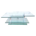 Attributed to Ronald Schmitt, glass and chromed steel coffee table, with swivel action,