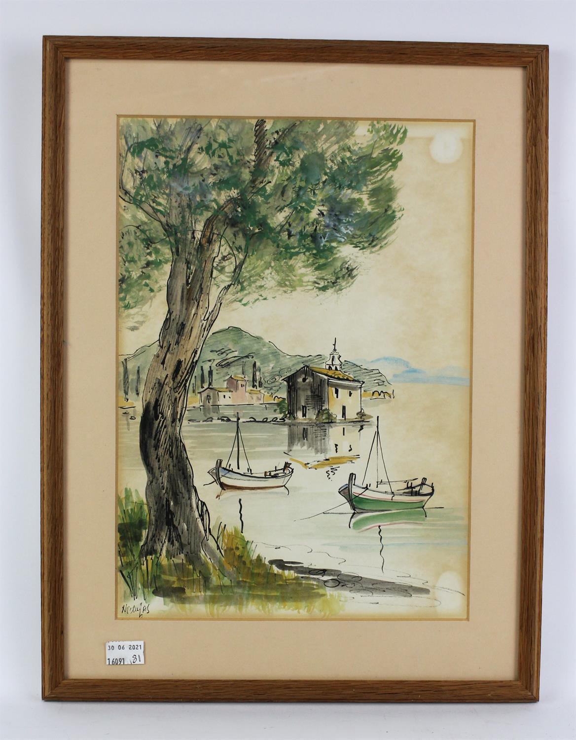 Continental School (20th century) A Continental Harbour scene, watercolour, signed indistinctly