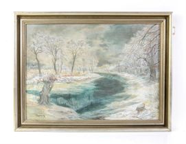 Segeburth (20th century), Winter lake landscape. Oil on board. Signed. Framed. Image size 44 x 63cm.