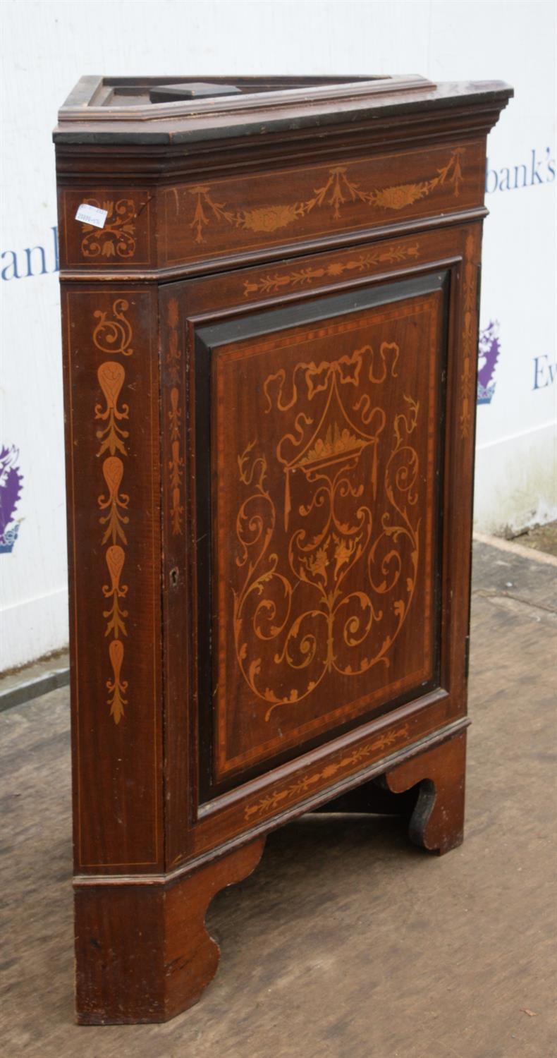 An Edwardian mahogany and inlaid corner cupboard base, inlaid with foliate arabesques, - Image 2 of 2