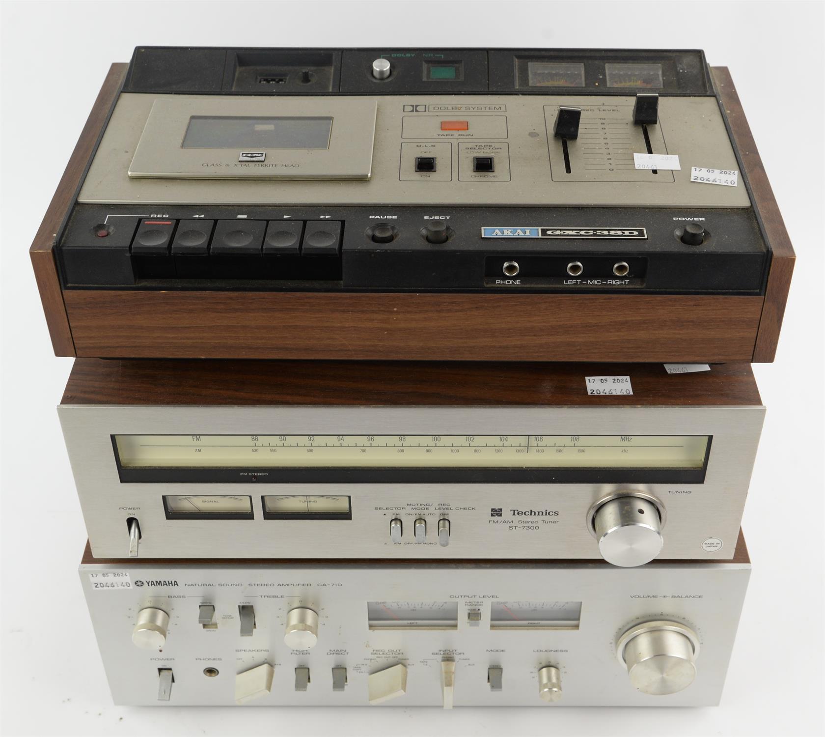 A Yamaha Natural sound amplifier CA-710, a Technics Stereo tuner ST-7300, an Akai cassette deck and - Image 2 of 5