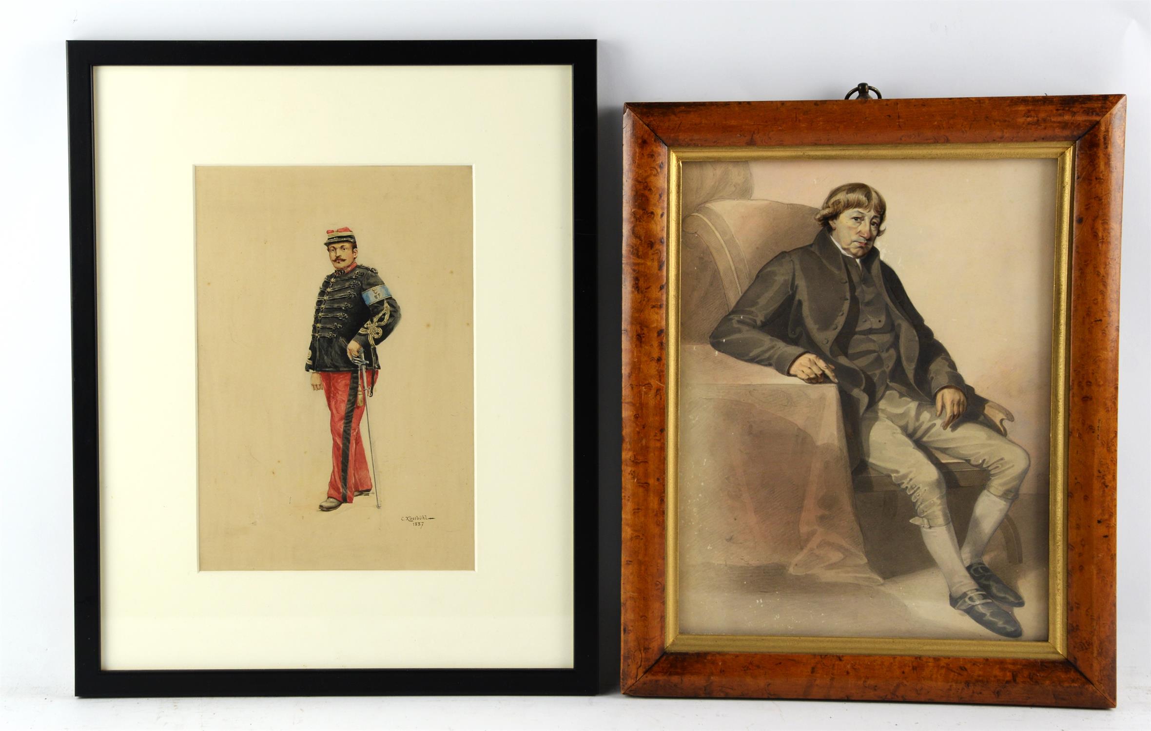 English School (19th century), Portrait of a gentleman, full length seated, watercolour over pencil,