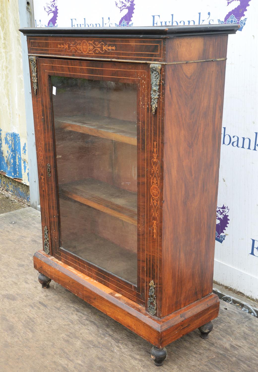 A late Victorian walnut and inlaid pier cabinet, with gilt metal mounts, two shelves and bun feet, - Image 2 of 2