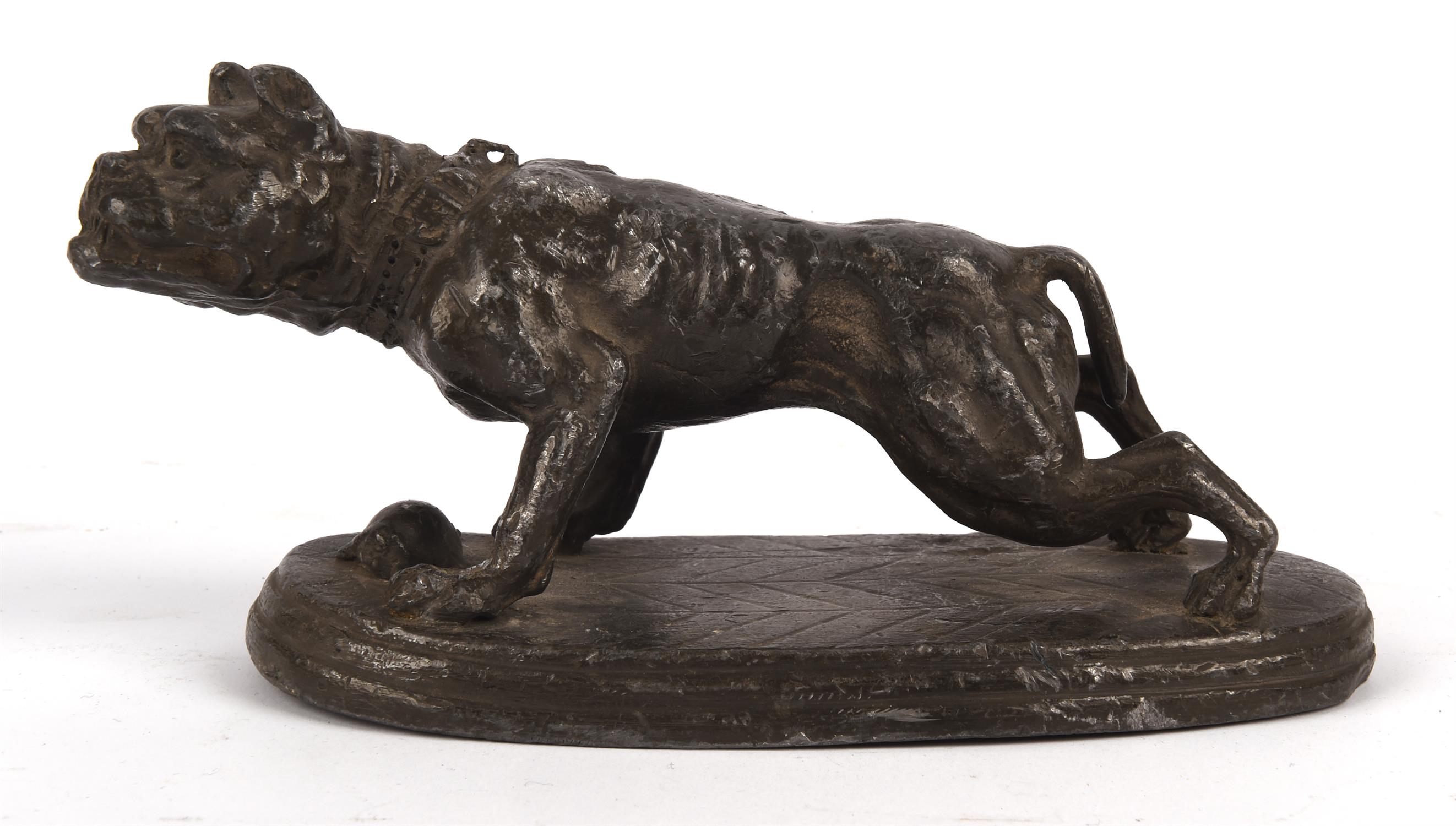 An early 20th century lead model of a bulldog standing guard over a tortoise raised on an oval base, - Image 2 of 4