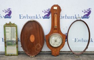 An Edwardian mahogany and inlaid barometer, the 7.5 inch dial marked for a Tunbridge Wells maker,