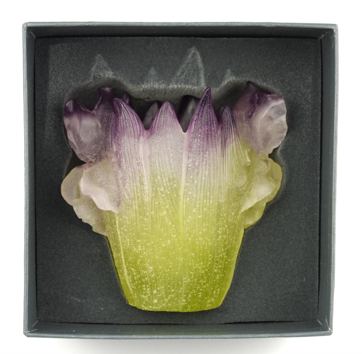 A Daum coloured and frosted glass 'Iris' vase moulded with flowers against a petal form body, - Bild 2 aus 3